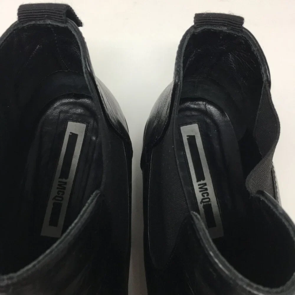 McQ by Alexander McQueen Ankle Boots Womens 38  Black Leather Slip On Stretch